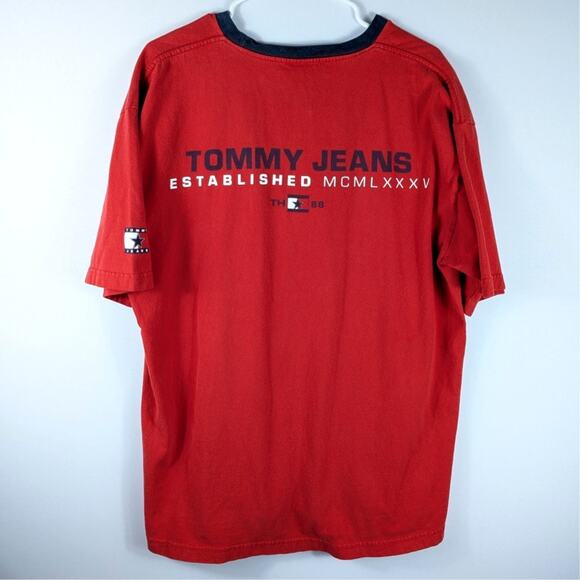 Tommy Hilfiger Other - Tommy Jeans USA Made T Shirt Mens XL Red Spellout Logo Graphic Tee Vintage